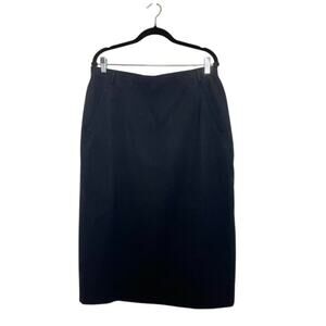 Escada Black Wool Gabardine Straight Skirt Germany Size 44/US 14 Classic Pockets